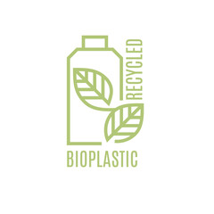 Recycle plastic bottle. Biodegradable icon. Plastic bottle with green leaves. Eco friendly compostable material production. Nature protection concept. Editable stroke - 751428145