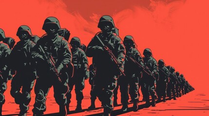 Propaganda Style Design of Soldiers Marching