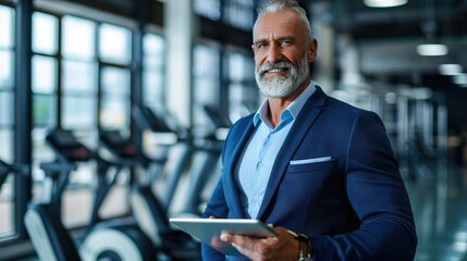 Mature businessman holding tablet in a factory