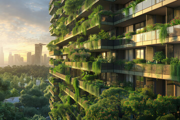 Contemporary Urban Architecture Integrating Lush Greenery and Sustainable Living Features, vertical garden