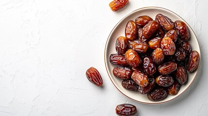 Traditional Ramadan Fare, Plate of Irresistible Dates on Textured White Surface