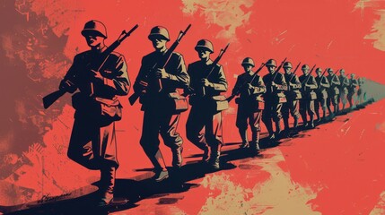 Propaganda Style Design of Soldiers Marching