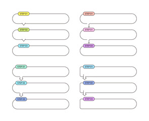 Step graphs, diagrams, and infographics in a simple, modern, and minimal style. Set of design graphic sources for reports, brochures, flyers, leaflets, etc. Step information illustration set.