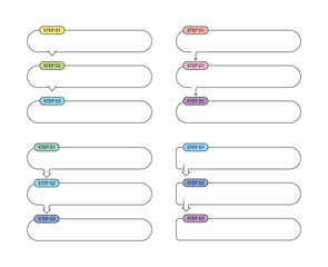 Step graphs, diagrams, and infographics in a simple, modern, and minimal style. Set of design graphic sources for reports, brochures, flyers, leaflets, etc. Step information illustration set.