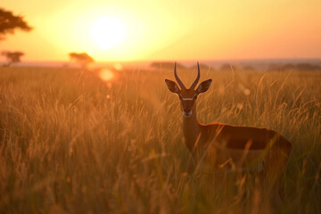 illustration of antelope in the field. wildlife of Africa. Created with Generative AI	 - obrazy, fototapety, plakaty