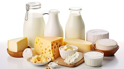 An Assortment of Dairy Products Elegantly Displayed on a White Background