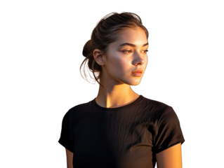 A portrait of the young beuatiful woman with bun .