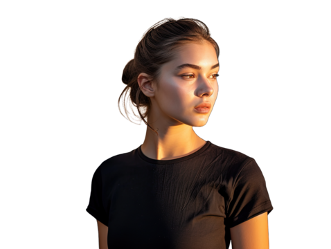 A portrait of the young beuatiful woman with bun .