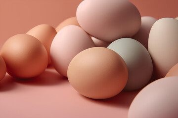 Easter eggs in fuzz peach colors, copy space. Generative AI