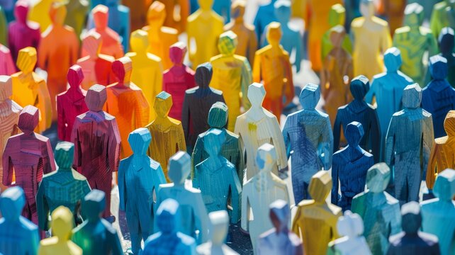 Multicolored Wooden Figures Symbolizing Diversity and Community