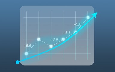 business graph as a hologram screen shows growth and success, hovering in front of a blue gray gradient, business, office, economy, diagram, arrow, businessman