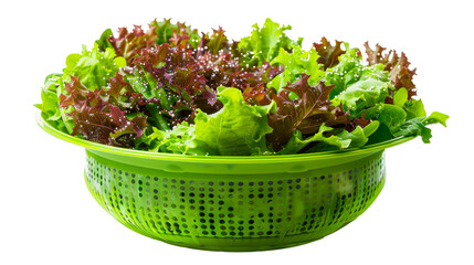 Green Colander Filled With Lettuce , Transparent Background, Cut Out
