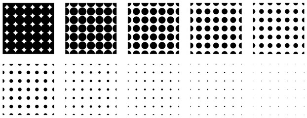 10 TEXTURES DE POINTS NOIRS ALIGNÉS. Motif répétitif de points ronds équidistants sans couture - obrazy, fototapety, plakaty