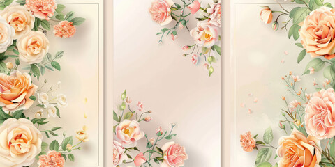 Floral Design with Roses and Elegant Blossoms for Background or Wallpaper. Floral frame and background with copy space  