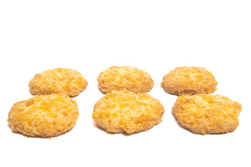 Group of cornflakes cookies isolated on white background clipping path