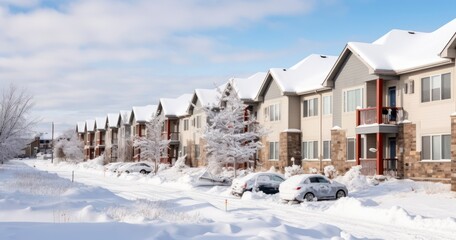 The Quiet Charm of Snowy Apartment Buildings and Townhouses in Winter