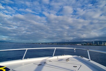 Bow of the boat and Hawaiian landscape