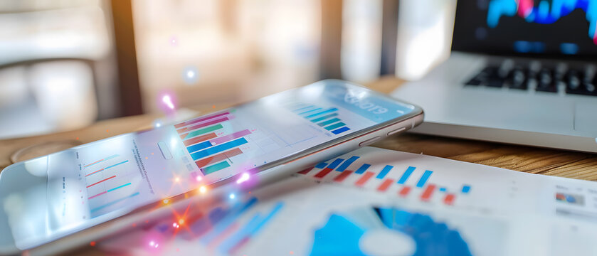 Finance graph on the screen of a smartphone. 3d rendering