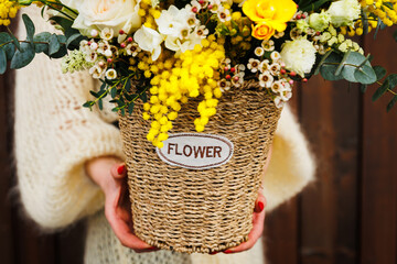 Bouquet of yellow flowers, hand made, summer.