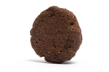 Afghan cookies made from chocolate and cornflakes with almond on top back view isolated on white background clipping path