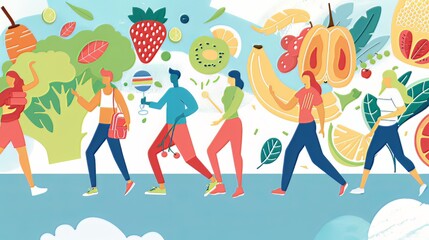 Obraz na płótnie Canvas Healthy Lifestyle Illustration: An illustration emphasizing the principles of healthy eating, regular exercise, and mental well-being, highlighting the importance of a healthy lifestyle 