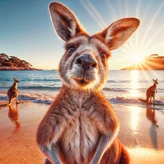 Rolgordijnen Kangaroo posing on the beach shore. © ProdigyDraw