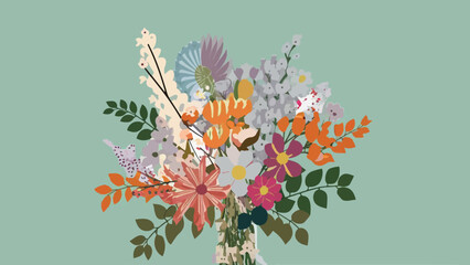Floral Bouquet Vector Artwork in Flat Design Style 