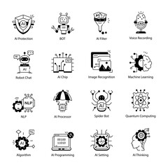 Collection of Artificial Intelligence Linear Icons 

