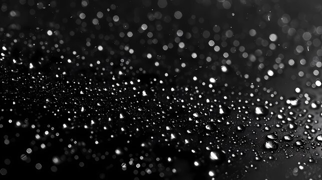 Water drops on black background, black and white bokeh, Generative AI illustrations.