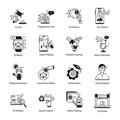 Set of Machine Learning Linear Icons 

