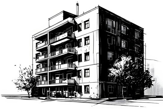 line art apartment building