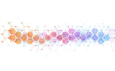 Hexagons pattern background. Genetic research, molecular structure. Chemical engineering. Concept of innovation technology. Used for design healthcare, science and medicine background