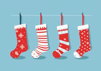 christmas socks on blue background vector illustration