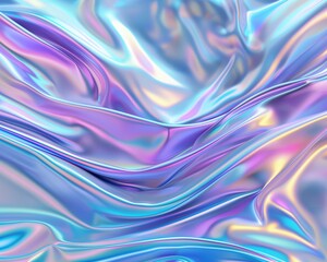 Flowing waves of blue and purple on a holographic texture