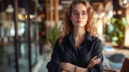 A sophisticated businesswoman in a contemporary office, exemplifying the spirit of leadership