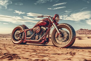 a motorcycle parked in the sand