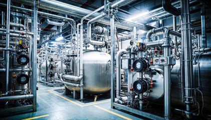 Equipment, cables and piping as found inside of a modern industrial power plant