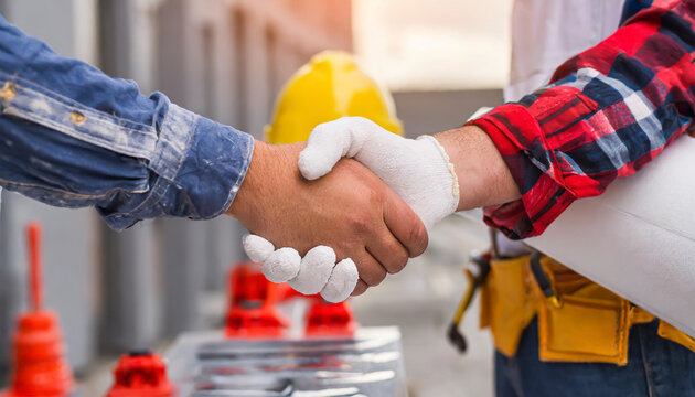 close up of builders hands making handshake
