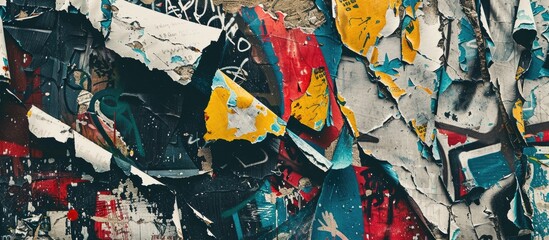 The wall is covered in a plethora of vibrant graffiti, showcasing various artistic styles and expressions. The colors pop against the grungy background, creating a striking contrast.