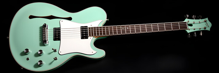 Elegant Sea-Green Bass Guitar in Focus: A Striking Statement of Musicality and Performance