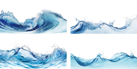 Set of clear sea water waves, cut out