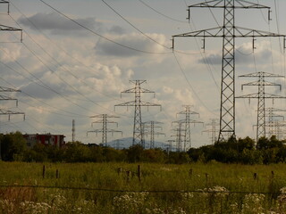 Suburban landscape with supporting structures
