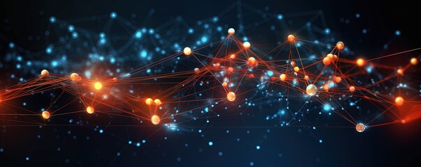 Concept of AI technology, Motion of digital data flow. Communication and technology network concept map with moving lines and dots.