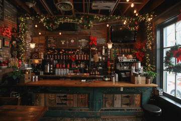 Naklejka premium Barista's holiday special, festive coffee bringing cheer and cafe in the seasonal spirit