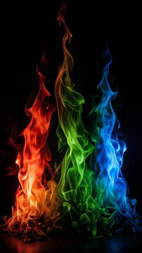 Blue Red Green Fire Flames Phone Wallpaper Photography Realistic Black Background 