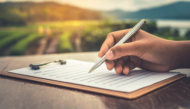 Close- up hand holding pen on check list paper and the format for filling in information in business concept,vintage style and softtone.