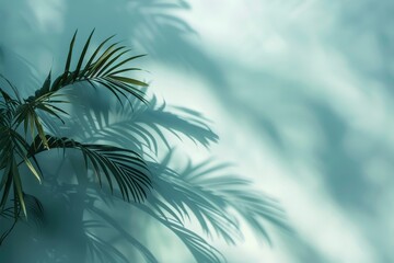 Fototapeta na wymiar A palm tree casts a shadow on a blue sky