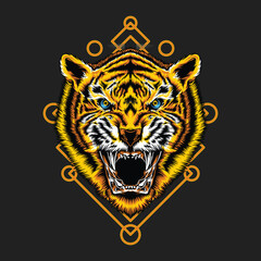 Premium, Playful, Esoteric, Modern, Youthful, Realistic Gold Colored Tiger Head Clothing and Apparel Illustration T-shirt Design
