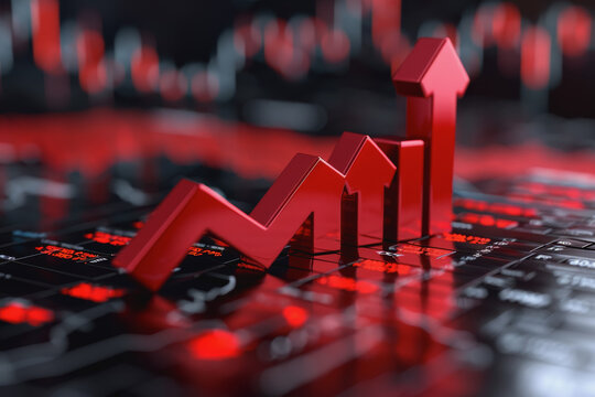 Financial crisis down red arrow economy business graph on money crash market background.