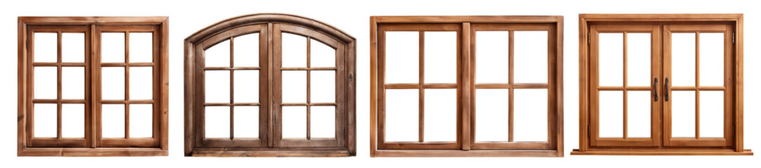Set of wooden windows, cut out - obrazy, fototapety, plakaty